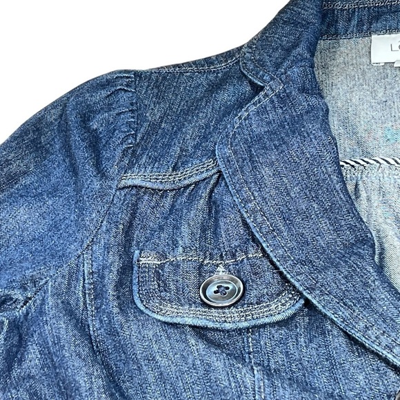 ANN TAYLOR LOFT Dark Denim Jacket Button-up 3/4 Sleeves with Belt Tie Women's SP - Picture 9 of 16
